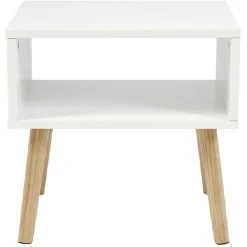 Table de chevet 1 niche blanc et pieds naturel - Stockholm
