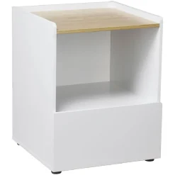Table de chevet Arno en bois 1 tiroir 1 niche naturel et blanc