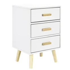 Table de chevet Bergen 3 tiroirs bois naturel et blanc