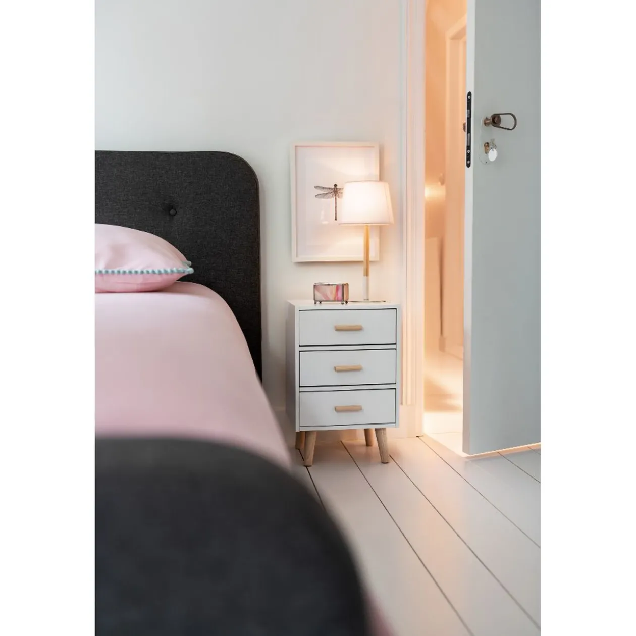 Table de chevet Bergen blanche 3 tiroirs