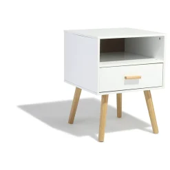 Table de chevet Bergen blanche 1 tiroir et 1 niche