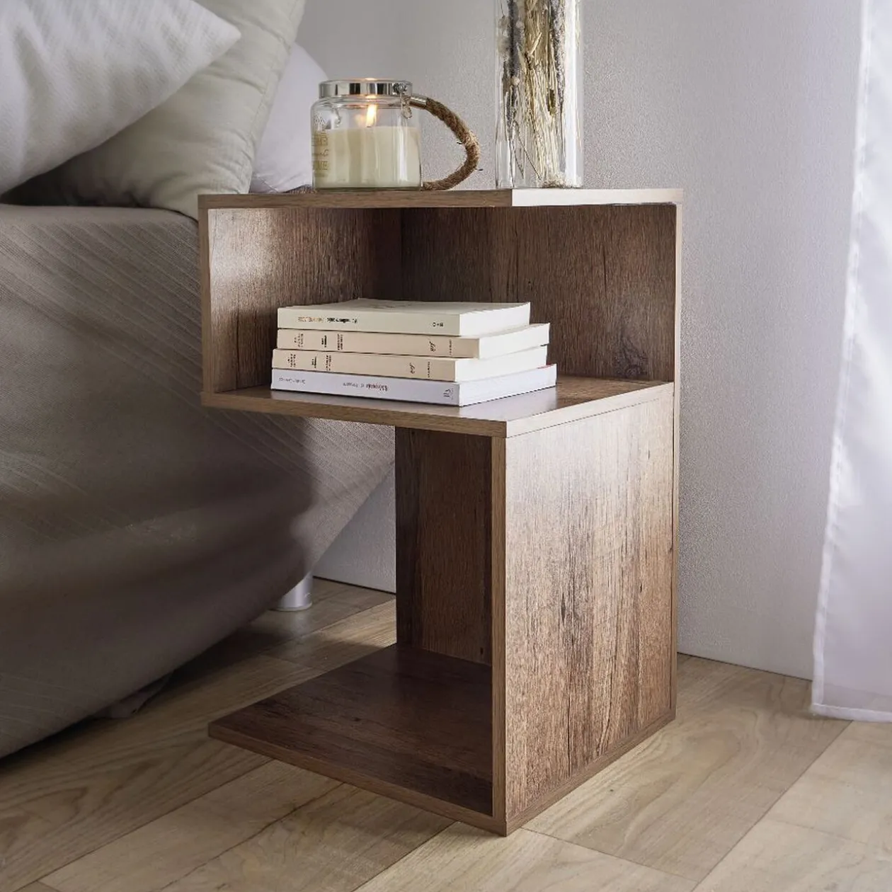 Table de chevet Bout de canapé - 2 niches marron 33x29xH50 cm