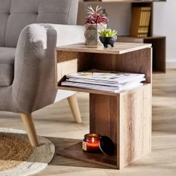 Table de chevet Bout de canapé - 2 niches marron 33x29xH50 cm