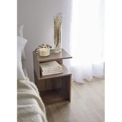 Table de chevet Bout de canapé - 2 niches marron 33x29xH50 cm