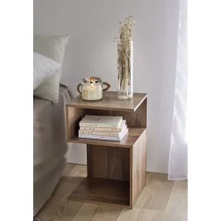 Table de chevet Bout de canapé - 2 niches marron 33x29xH50 cm