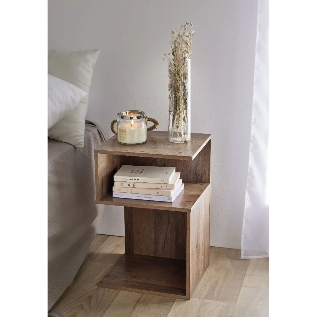 Table de chevet Bout de canapé - 2 niches marron 33x29xH50 cm