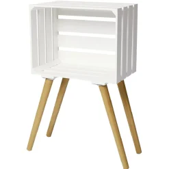Table de chevet cagette blanche pieds en bois naturel