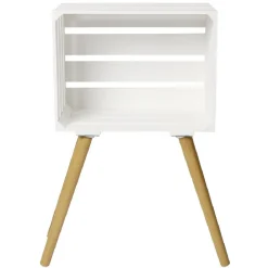 Table de chevet cagette blanche pieds en bois naturel