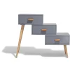 Table de chevet escalier Bergen gris anthracite 3 tiroirs