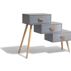 Table de chevet escalier Bergen gris anthracite 3 tiroirs