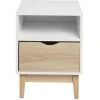 Table de chevet Lida 1 tiroir 1 niche pieds en pin blanc et naturel