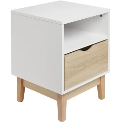 Table de chevet Lida 1 tiroir 1 niche pieds en pin blanc et naturel