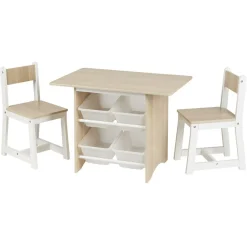 Table de jeux avec 2 chaises bois blanc naturel