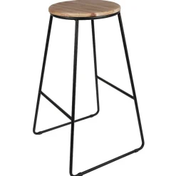 Tabouret de bar assise en pin et pied métal 42x42xH70,5cm