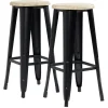 Tabouret de bar New York métal noir avec assise en pin naturel x2