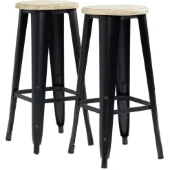Tabouret de bar New York métal noir avec assise en pin naturel x2