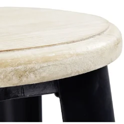 Tabouret de bar New York métal noir avec assise en pin naturel x2