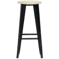 Tabouret de bar New York métal noir avec assise en pin naturel x2
