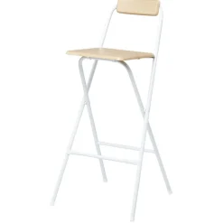 Tabouret de bar RODIN pliable métal blanc et bois 46,5x48,5xH98cm