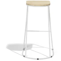 Tabouret de bar 32xH69,5x32cm pin et métal blanc