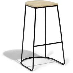 Tabouret de bar 32xH69,5x32cm pin et métal noir