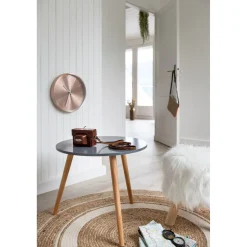 Tabouret pouf Enora Blanc pieds naturel Ø30 x H.38 cm