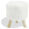 Tabouret pouf Enora Blanc pieds naturel Ø30 x H.38 cm