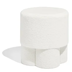 Tabouret rond en tissu bouclette blanc 42x40 cm