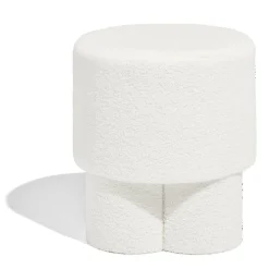 Tabouret rond en tissu bouclette blanc 42x40 cm