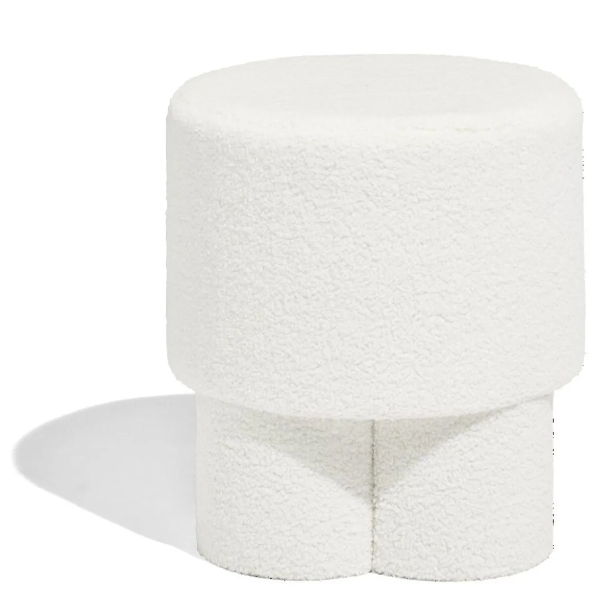 Tabouret rond en tissu bouclette blanc 42x40 cm