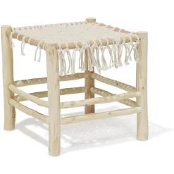 Tabouret Zélie bois et coton effet macramé - L35xP35xH35 cm