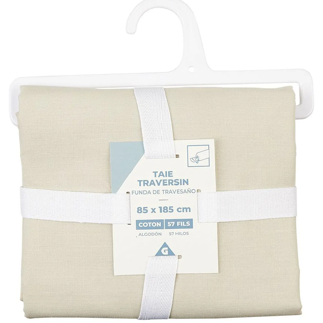 Taie de traversin en coton beige 185x85 cm