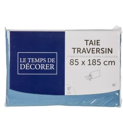 Taie de traversin unie bleu clair