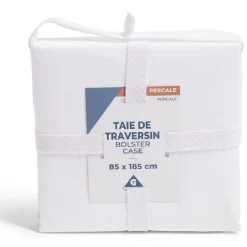 Taie de traversin 85x185cm 100% coton percale blanc