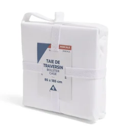Taie de traversin 85x185cm 100% coton percale blanc
