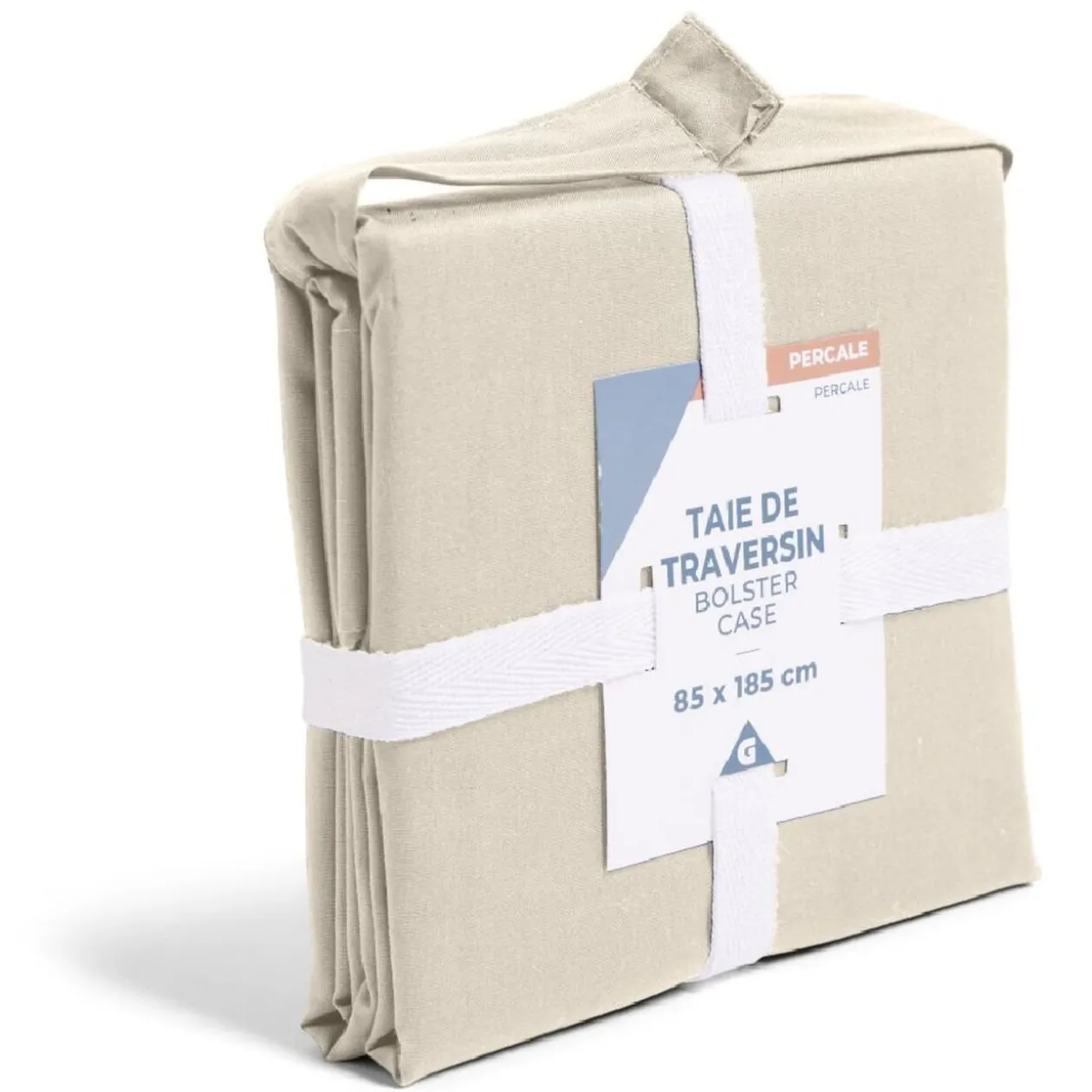 Taie de traversin 85x185cm 100% coton percale beige