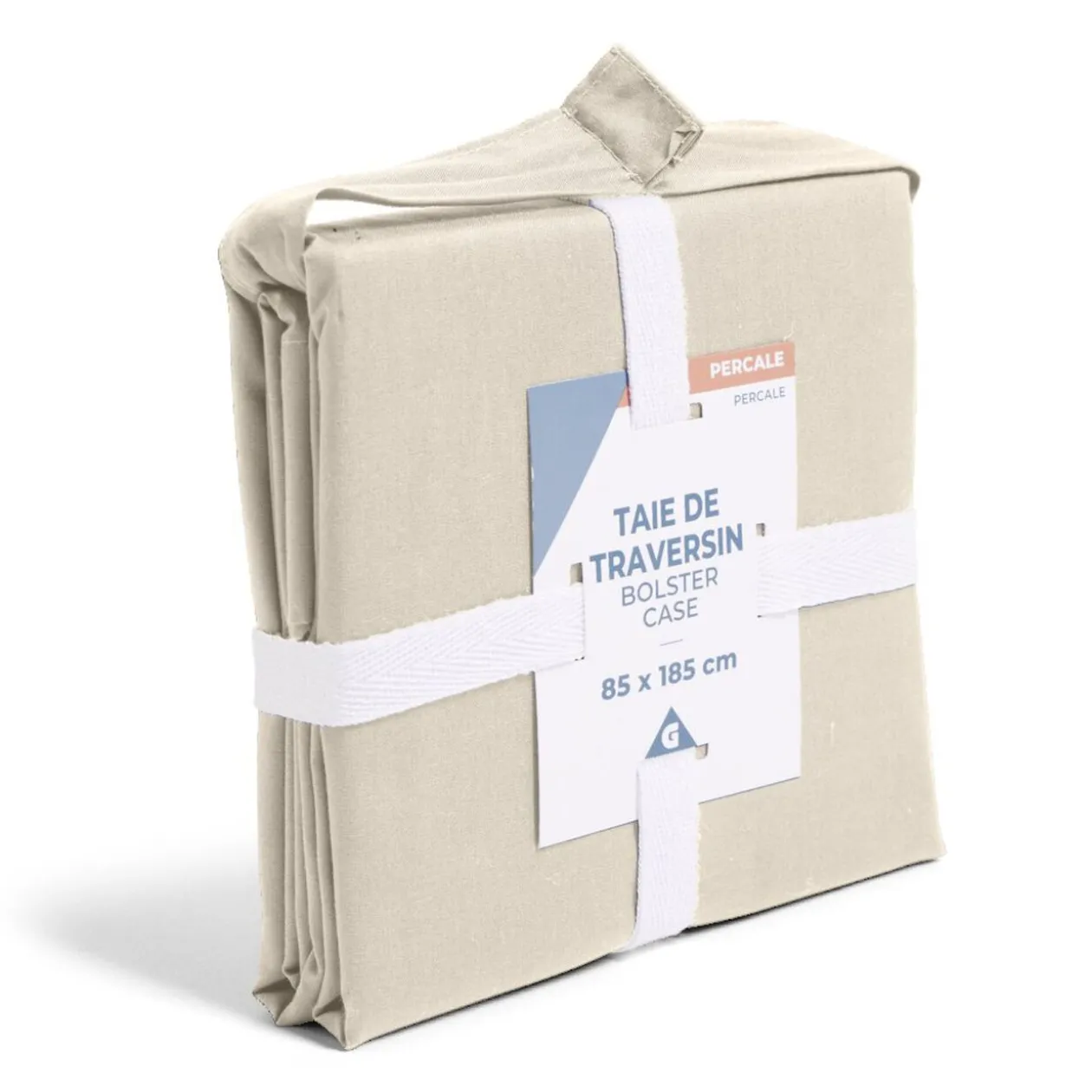 Taie de traversin 85x185cm 100% coton percale beige