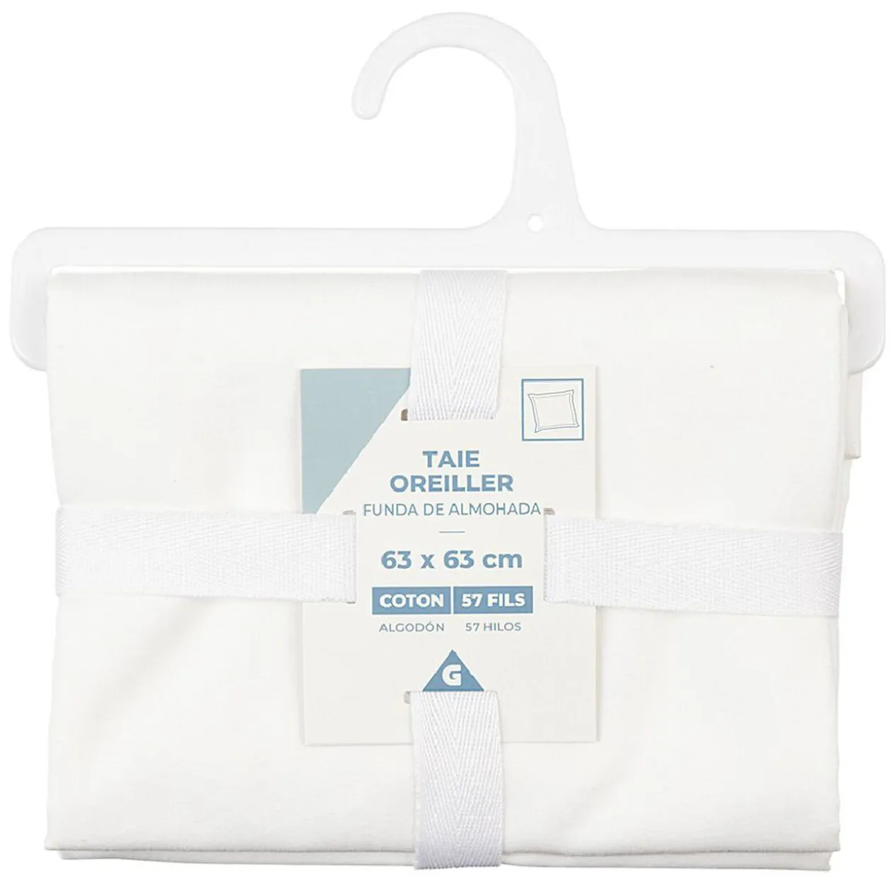 Taie d'oreiller avec volant en coton blanc 63x63 cm