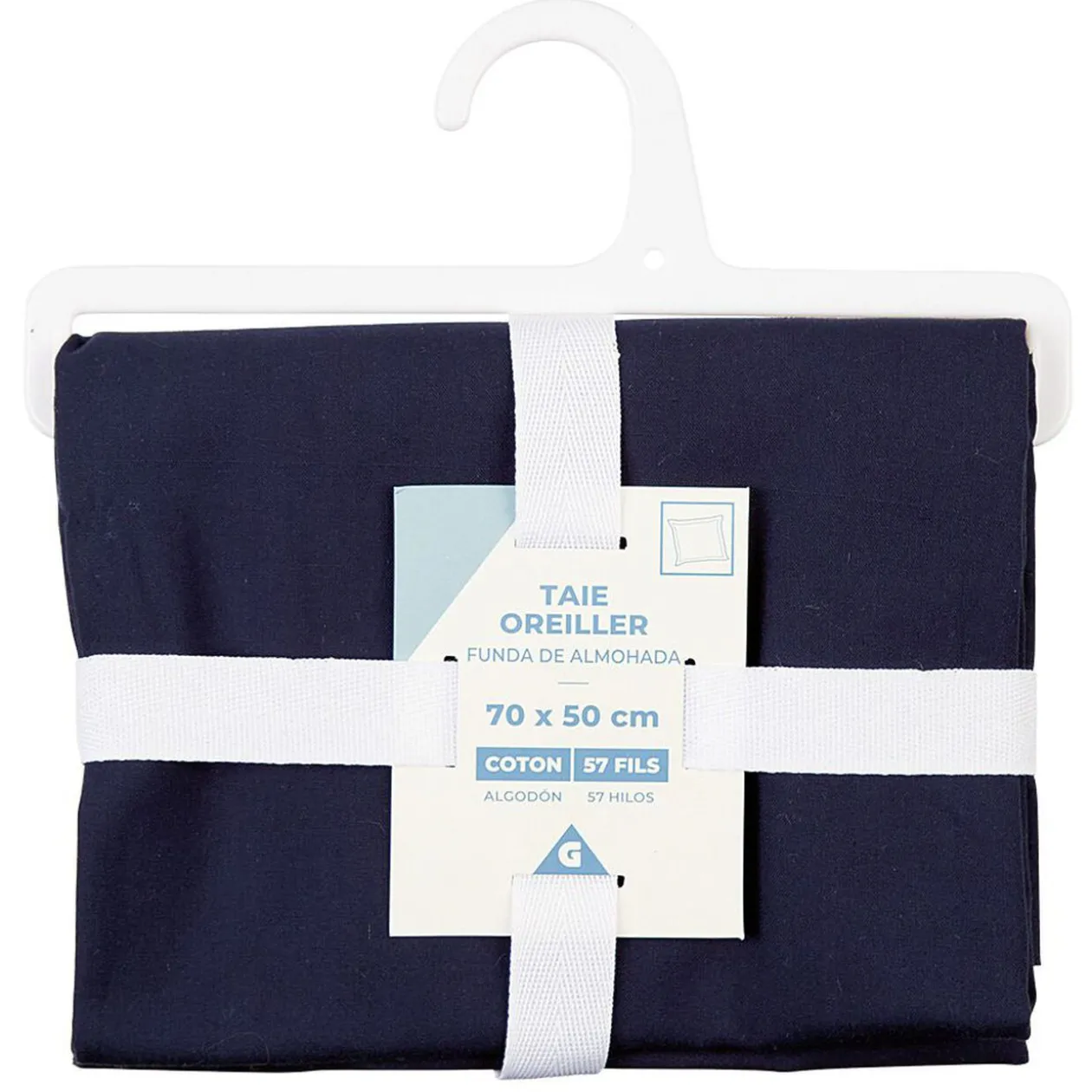 Taie d'oreiller avec volant en coton bleu foncé 70x50 cm