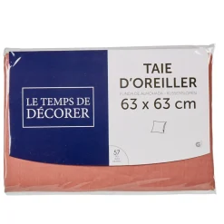 Taie d'oreiller carrée unie rose pêche avec revers