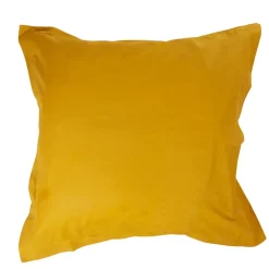 Taie d'oreiller carrée unie jaune moutarde