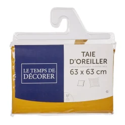 Taie d'oreiller carrée unie jaune moutarde
