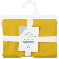 Taie d'oreiller en coton jaune moutarde 63x63 cm