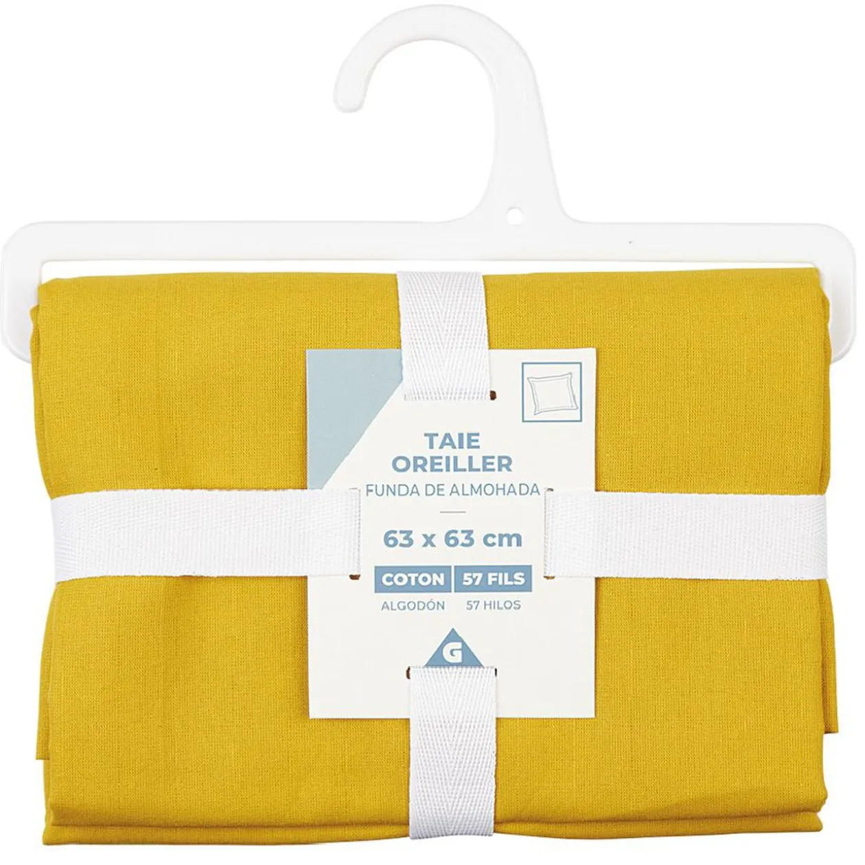 Taie d'oreiller en coton jaune moutarde 63x63 cm