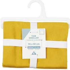 Taie d'oreiller en coton jaune moutarde 70x50 cm
