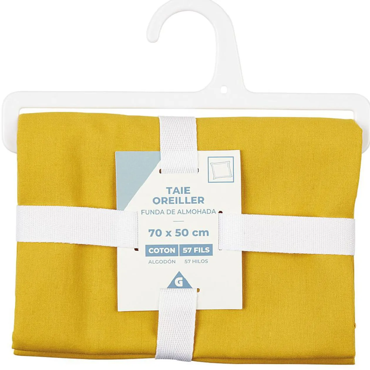 Taie d'oreiller en coton jaune moutarde 70x50 cm