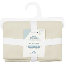 Taie d'oreiller sac en coton beige 63x63 cm