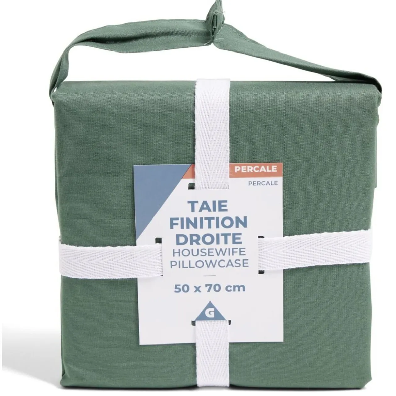 Taie d'oreiller 50x70cm 100% coton percale finition droite vert