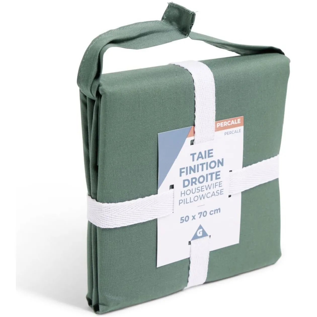 Taie d'oreiller 50x70cm 100% coton percale finition droite vert