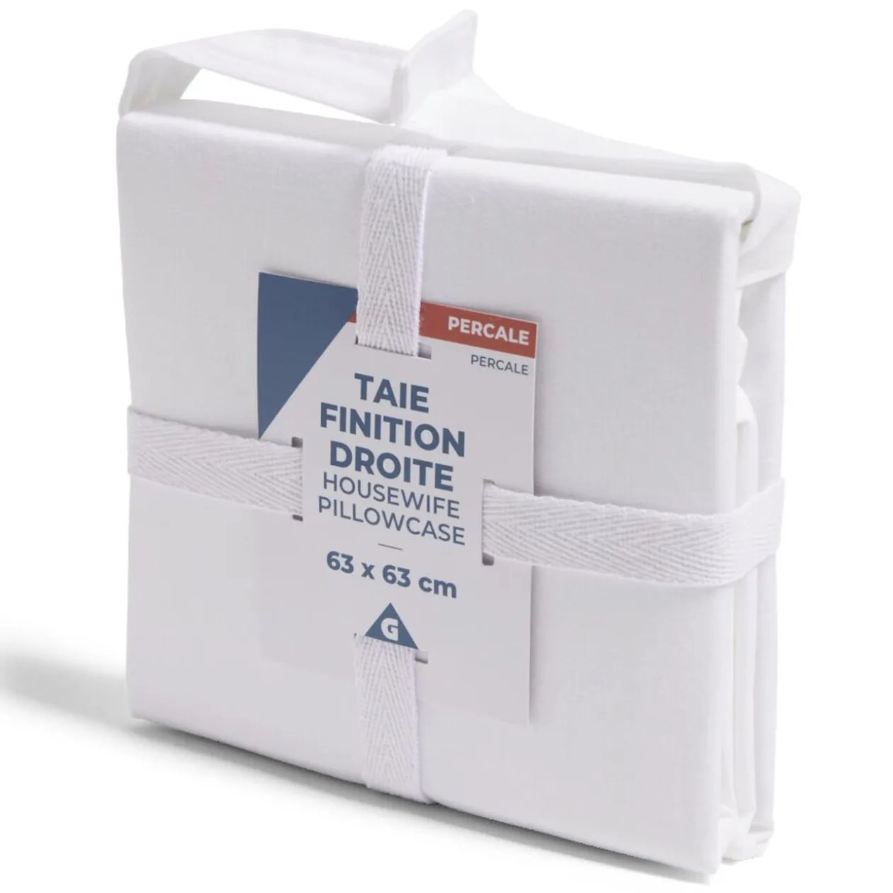 Taie d'oreiller 63x63cm 100% coton percale finition droite blanc